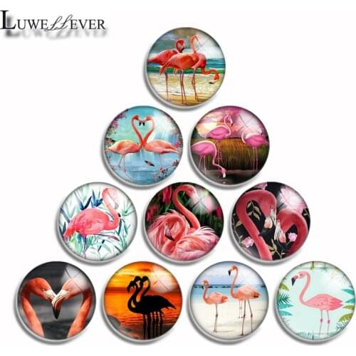 10mm 12mm 16mm 20mm 25mm 30mm 553 Flamingo Mix Round Glass Cabochon Jewelry Finding 18mm Snap Button Charm Bracelet