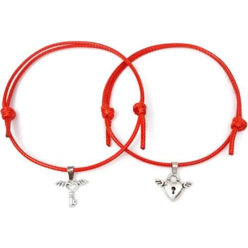 2 Pcs Couple Charm Bracelet For Women Heart Key Lock Link Wrist Chain Best Friend Armband Aesthetic Jewelry Gift Egirl