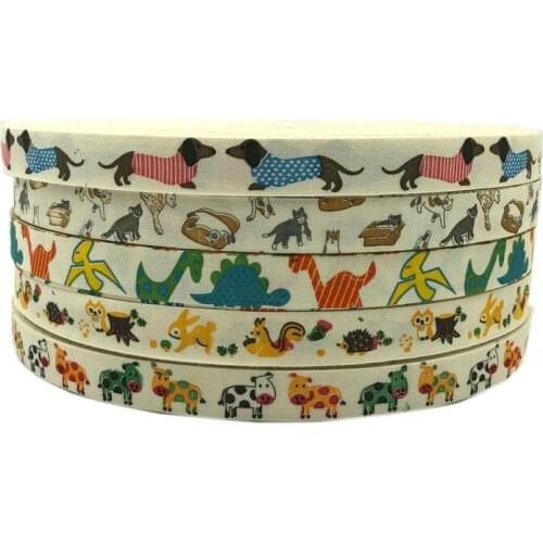 5yards/Lot 15mm Printed Animal Dog Cat Rabbit Cotton Ribbon Handmade Design For Christmas Decoration DIY Apparel Sewing Fabric