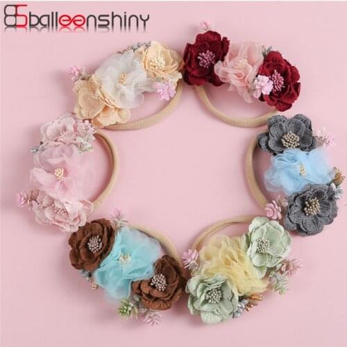 Balleenshiny Floral Baby Headband for Girl Nylon Head Bands Turban Newborn Headbands Hairbands for Kids Baby Hair Accessories