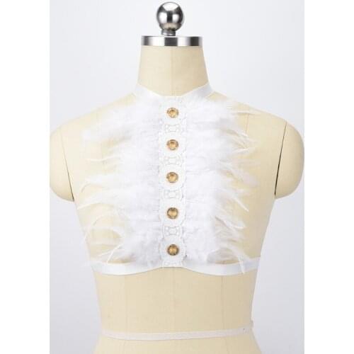 White Wedding Garters Sexy White Feather Harness Crop Top Body Cage Bra Erotic Lingerie Bondage Harness Women Fetish O0561