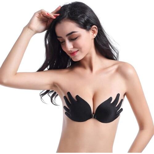 Women Self Adhesive Strapless Hand Shape Blackless Solid Bra Stick Gel Silicone Push Up womens underwear Invisible Bra