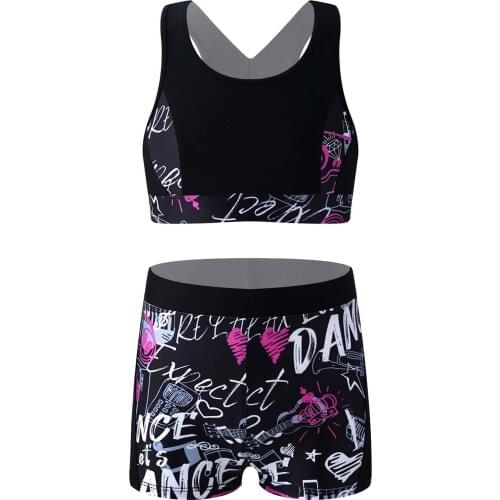 Kids Girls Running Gym Workout Sport Suit Yoga Outfits Stretchy Fitness Dance Costumes Sport Vest Tops and Shorts Set Sportswear