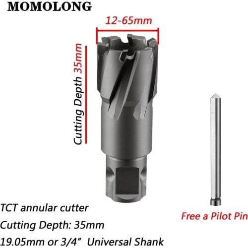 TCT Annular Cutter Diameter 12-65mm×35mm 3/4" Universal Shank Hard Alloy Hollow Core Drill For Metal