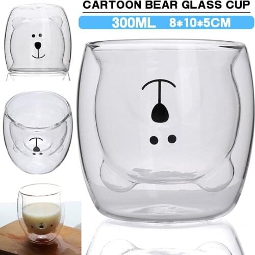 1pc Round Mouth Cartoon Bear Double-layer Glass Cup 300ML Clear Cute Coffee Tea Milk Mug Drinkware Friend Gift