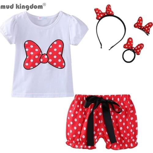Mudkingdom Toddler Girl Outfits Summer Adorable Cartoon T-Shirt and Short Skirt Clothes Set for Children Polka Dot