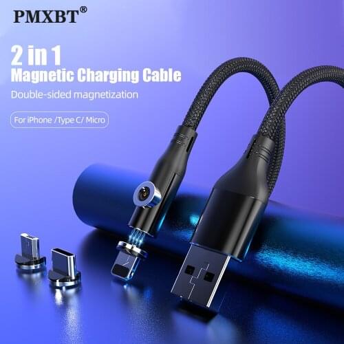 Magnetic Micro USB Type C Cable 90 Degree Fast Charging For iPhone Samsung Xiaomi Mobile Phone Charge 2 in 1 Magnet Cord Wire 2M