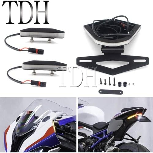 Motorcycle LED Mirror Block Off Turn Signal Light + Tail Tidy Fender Eliminator License Plate Bracket Kit For BMW S1000RR 2020