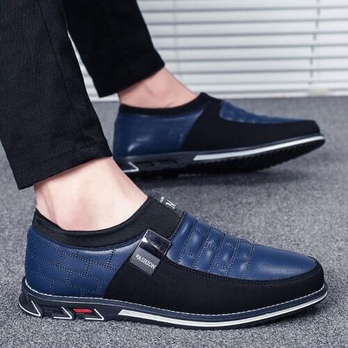 Leather Men Casual Shoes Big Size 39-48 British Shoes Men Moccasins Black Blue Business Slip-on Loafers Comfy Driving Shoes Man