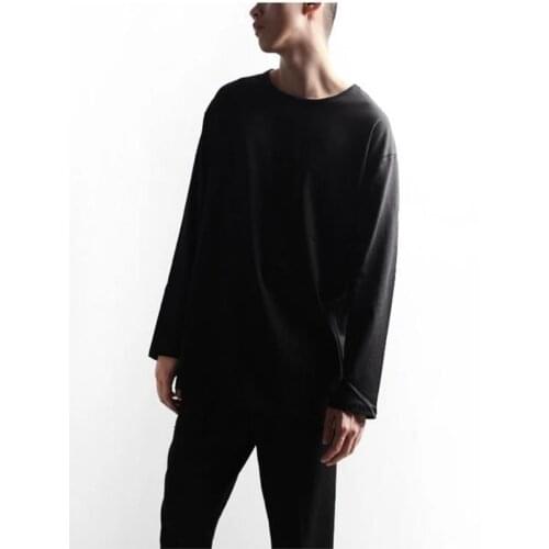 Mens Spring and Autumn thin size mens T-shirt solid color round neck pullover loose solid color large size long sleeve T-shirt
