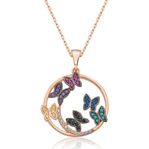 Real Silver 925 Jewelry Silver Butterfly Circle Lady Necklace