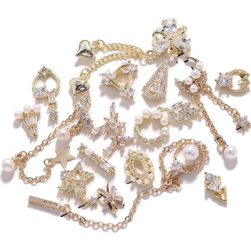 Latest 5pcs Nail Art Luxury Zircon Metal Jewelry Flash zircon gemstone alloy Chain Pendant nail charm Nail gel Polish decoration