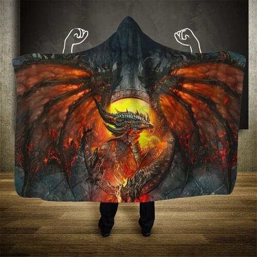 Dragon Hooded Blanket Adult colorful child Sherpa Fleece Wearable Blanket Microfiber Bedding Style-1