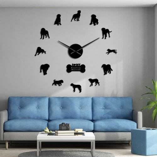 Mastiff Dog Pet Design DIY Giant Clock Frameless Hanging Wall Clock For Dog Lover Home Decor Clock