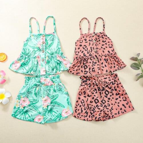 0-3Y Summer Fashion Toddler Clothes Baby Girls Floral/Leopard Print Sleeveless Tops+Shorts Outfits Casual 2pcs Clothes Set