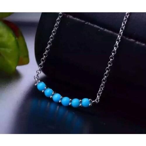 Natural green turquoise stone Necklace natural gemstone Pendant Necklace S925 silver Fashion Elegant Circular bubble Jewelry