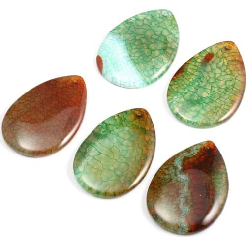 Charms Water Drop-shaped Pendant Natural Green Striped Agates Pendant Meditation Amulet for Making DIY Jewelry Necklace