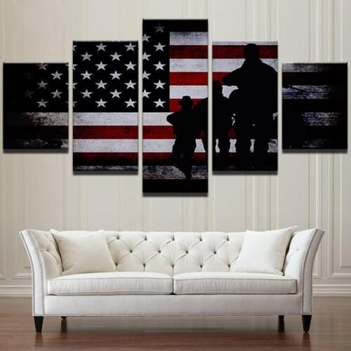 Posters and prints 5 Piece Army Warrior Soldier patriotic Flag Painting wall art Canvas art Painting wall pictures