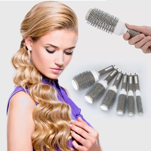 Professional Hair Brush Ceramic Round Barrel Hair Combs Iron Radial Comb for Curling Heat Resistant Salon Hairdressing Styling