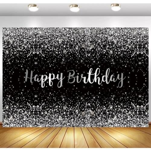 Rose Pink Black Silver Glitter Happy Birthday Photo Background Custom Girl Prom Dance Party Portrait Backdrop Dinner Table Decor