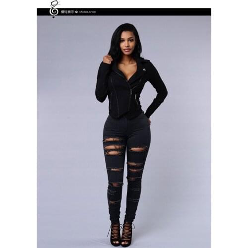 YYCZF Hot Sale Ripped Jeans For Women Sexy Skinny Denim Jeans Fashion Street Casual Pencil Pants Female SP & AU Clothing