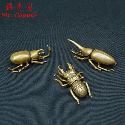 Vintage Copper Insect Tea Pet Japanese Rhinoceros Beetle Small Ornaments Brass Dynastes Hercules Home Figurines Desk Decorations