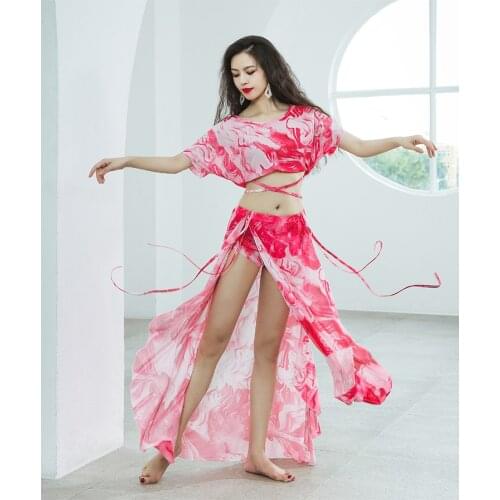 Belly Dance Set Tie dye Sexy Top Split Skirt Practice Clothes Oriental Dancing Suit Female High-end Performance Clothing
