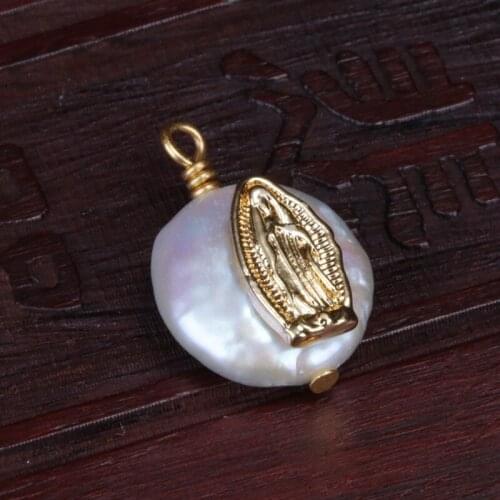 Gold religious Virgin Mary statue Christian charm freshwater pearl pendant bead necklace for choker earring jewelry DIY making