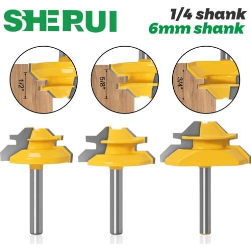 1-3Pc 45 Degree Lock Miter Router Bit 1/4 6m Shank Woodworking Tenon Milling Cutter Tool Drilling Milling For Wood Carbide Alloy