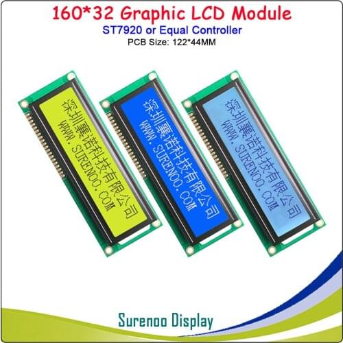 3.5" (PCB Size: 122*44MM) 16032 160*32 Serial SPI / Parallel Graphic LCD Module Display Screen LCM ST7920/AIP31020