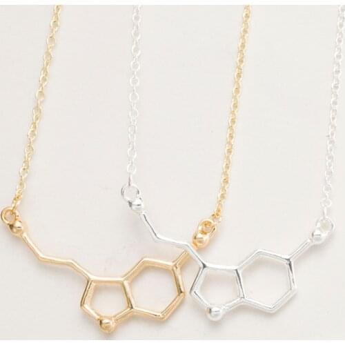 30PCS/LOT New Arrival Hot Gold Serotonin Necklace Serotonin Molecule Necklace Chemistry Necklace EY-N012