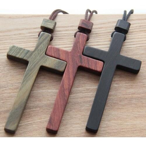 Christian Sandalwood Ebony Necklace Cross Solid Wood Necklace Christian Crafts Solid Wood Jesus Catholic Rosarios Catolicos
