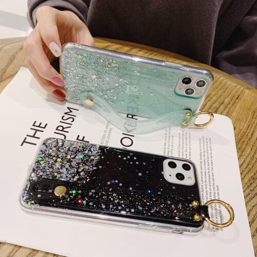 Glitter Star Wrist Strap Hand Band Phone case For iPhone 12 Pro Max X XR XS Max 6 6S 7 8 Plus 11 Soft Epoxy Back Cover Coque
