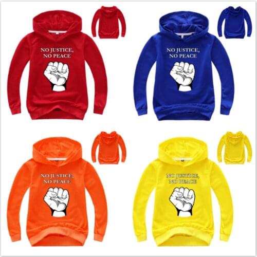 Spring Autumn Baby Boys Hoodies NO JUSTICE NO PEACE Print Kids Girls Long Sleeve T Shirt Children Swearshirt Top Tees 2-6-15Year