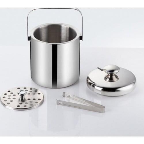Double-Wall Stainless Steel Insulated Ice Bucket with Lid Tong Handle for Home Bar Chilling Beer Champagne Wine