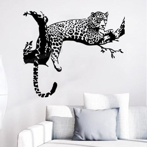 Cheetah Wall Decals Leopard Relaxing On A Tree Wild Animals Vinyl Wall Sticker Living Room Decor Kids Room Interior Design C938