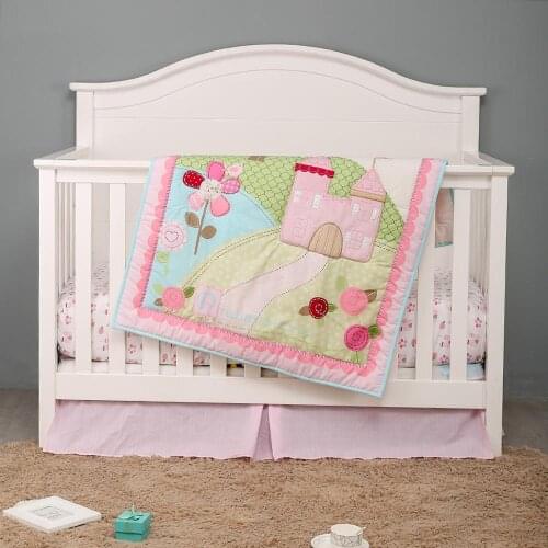 3pcs Cotton Unicorn Nursery Baby Bedding, Toddlers Crib Bedding for Baby Girls Crib Set ,Fitted Sheet, Crib Quilt, Dust Ruffle