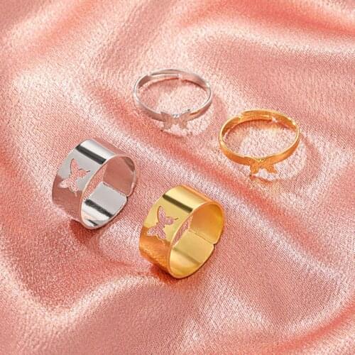 Punk Fashion Butterfly Rings For Women Men Creative Lover Couple Butterfly Ring Set Opening Engagement Wedding Jewelry