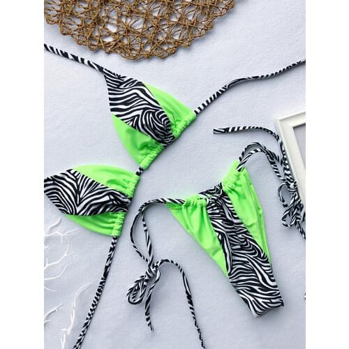 Zebra Print Halter micro Bikini 2019 women Bandeau String Swimsuit Female swimwear Neon Shiny bikini set Leopard Bathing Suit