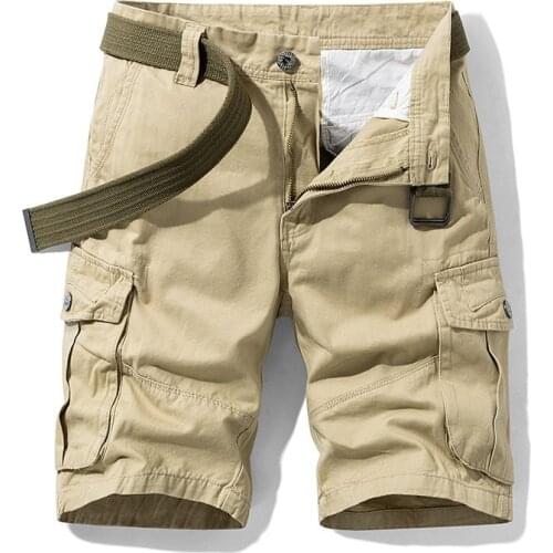Nice Summer Mens Baggy Multi Pocket Military Cargo Shorts Male Cotton Khaki Mens Tactical Shorts Short Pants 30-38 No Belt