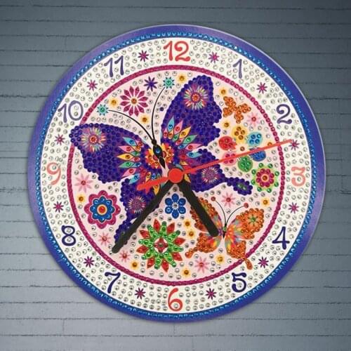 Purple Butterfly DIY Clock Diamond Painting Kits , Wall Decor with Colorful Diamonds ,Kids Arts and Crafts Kit Includes Clock