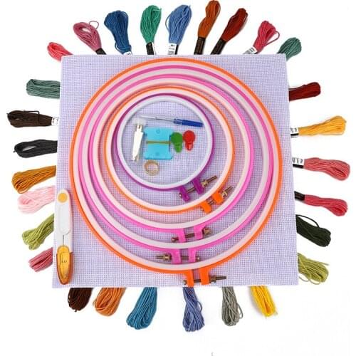 Embroidery Circles Set Embroidery Thread 50 100 Colors Sewing Tool Adjustable Skein Punch Needle Stitching