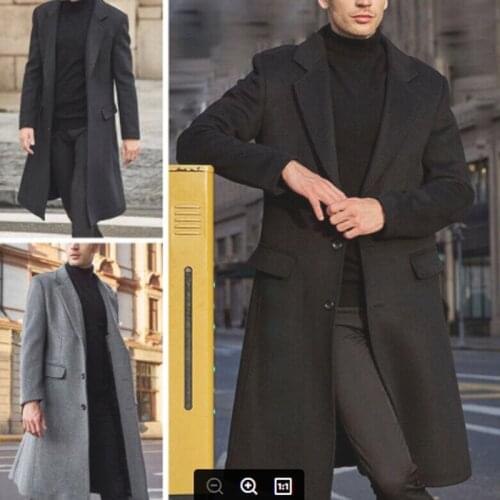 2020 autumn winter new British mens long windbreaker woolen coat solid color lapel single-breasted jacket trench coat overcoat