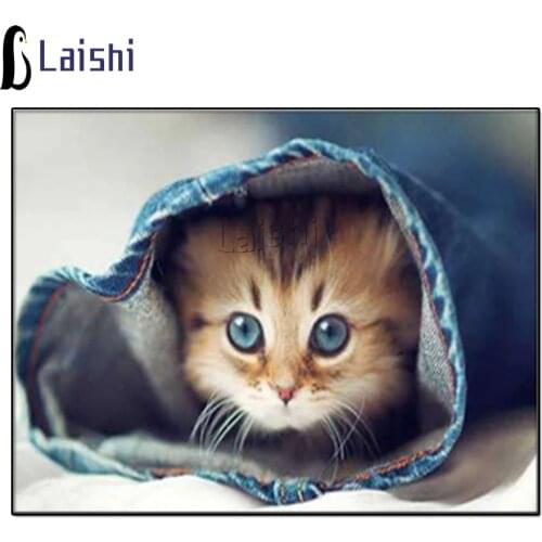 New Rhinestones Cute cat hiding in jeans Mosaic Full Drill Diamond Painting Cross Stitch Kits Square Resin Diamond Embroidery