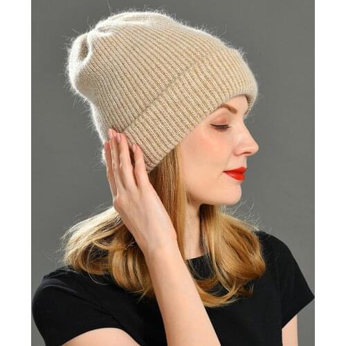 Wholesale Winter Hat for Women Rabbit Cashmere Knitted Beanies Thick Warm Vogue Ladies Wool Angora Hat 50PCS/lot