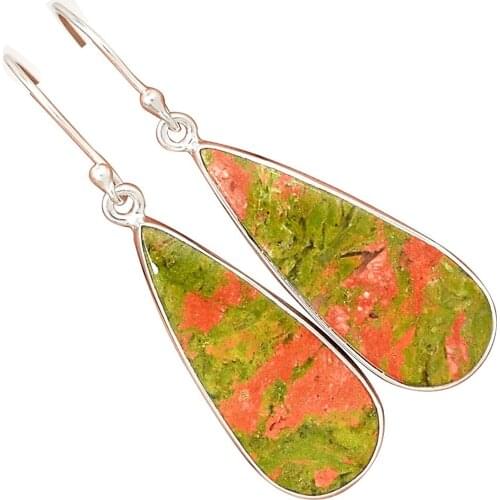 Lovegem Genuine UNAKITE EARRING 925 Sterling Silver,49 mm, AE1559