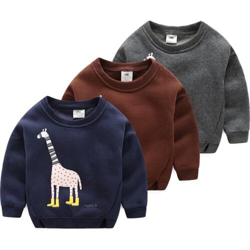 2020 Autumn Winter Warm 2-10 Years Old Children Long Sleeve Cartoon Animal Print Kids School Baby Handsome Boy Fleece Sweatshirt