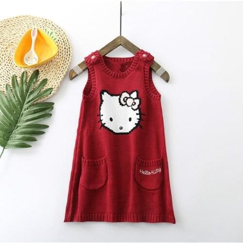 Autumn winter Girls Knitted Sweater kitty Cat Girls Dresses Baby Girl Sweater Vest Dress Kids Sundress Baby Girl Clothes