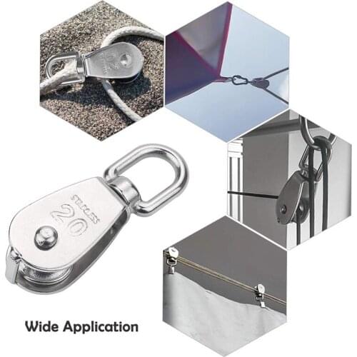 10Pcs M20 Single Pulley Block 304 Stainless Steel Hanging Wire Pulley Roller Swivel Lifting Wire Rope Cable Towing Wheel Promoti