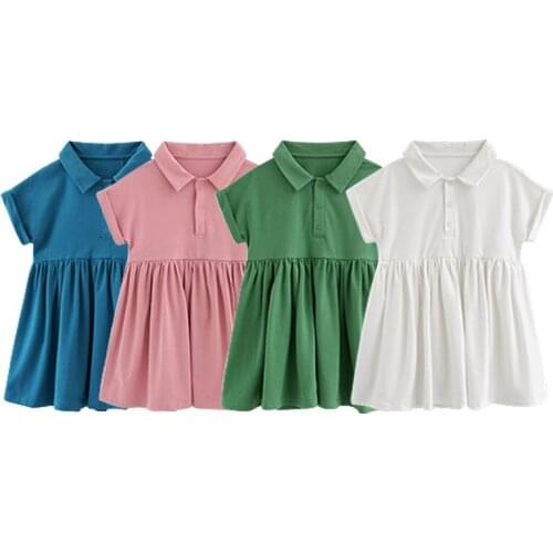 Casual Shirt-Style Dress Age For 3 - 8 Years Baby Girls Green Cotton short sleeve Beach Clothes Little Girl School Summer Frocks